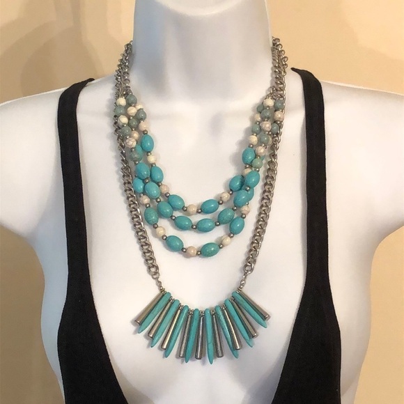 Curated bundle faux turquoise statement necklaces southwestern style layered - Picture 1 of 5